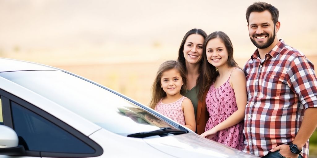 Famille souriante voiture moyenne durée
